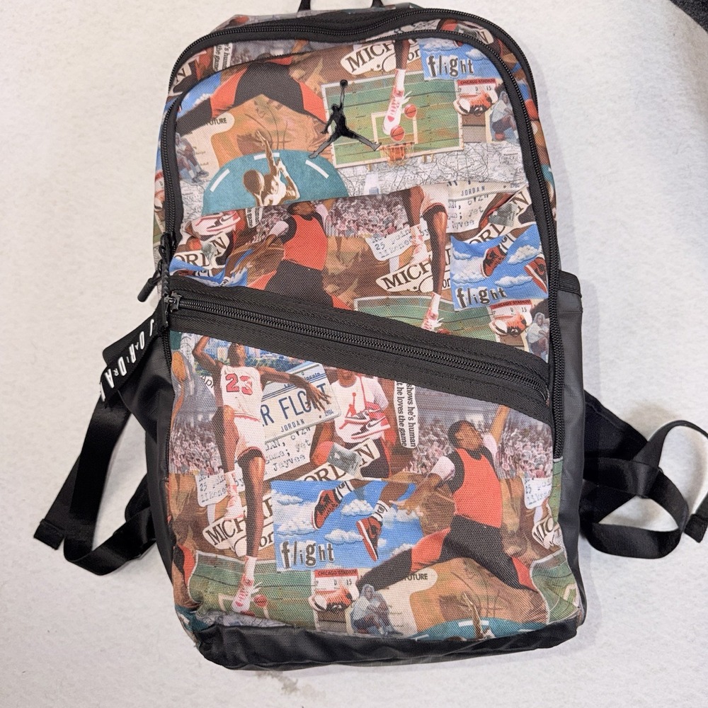 Jordan Flight Backpack‎ Graphic Collage Print School Laptop Book Bag Black
